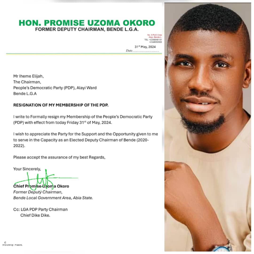 Former Deputy Chairman of Bende, Promise Uzoma Okoro Resigns from PDP