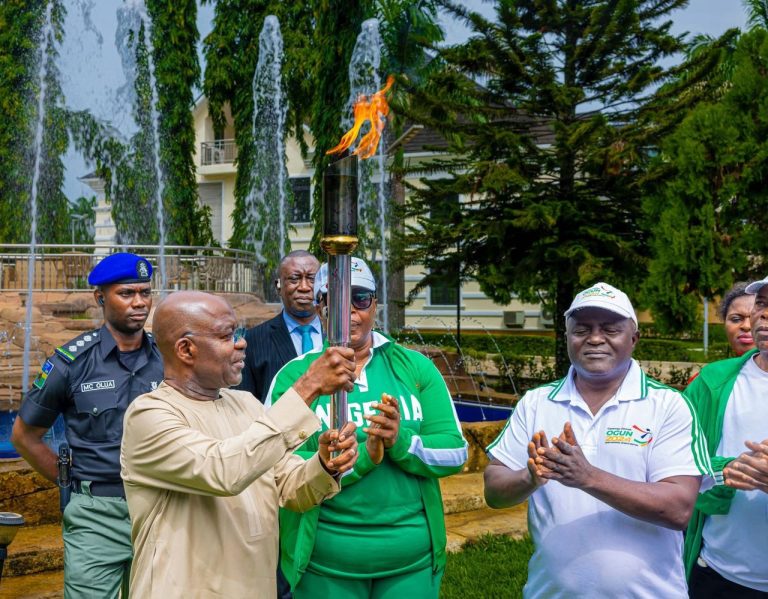 Gov Otti Receives Torch Of Unity For National Sports Festival, Promises To Celebrate Athletes If They Win Trophies