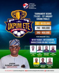 Ukpum Ete Unity Cup Kicks off In Style as Uwem Sunday James Foundation Chairman, Uwem Sunday Performs Opening Rite